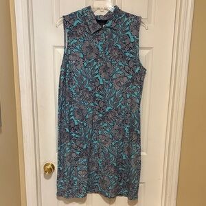 Lands End Floral Sleeveless Dress - Navy Blue and Turquoise